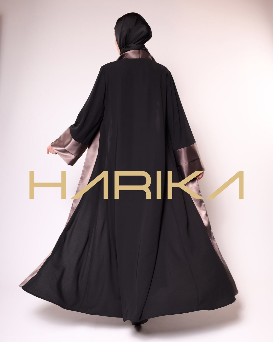 BLACK AND BROWN SATIN & SILK DETAILED ABAYA-EQUESTRIAN CLASS, ELEGANT AND STYLISH, LONG SLEEVE, SPECIAL DESIGN ABAYA