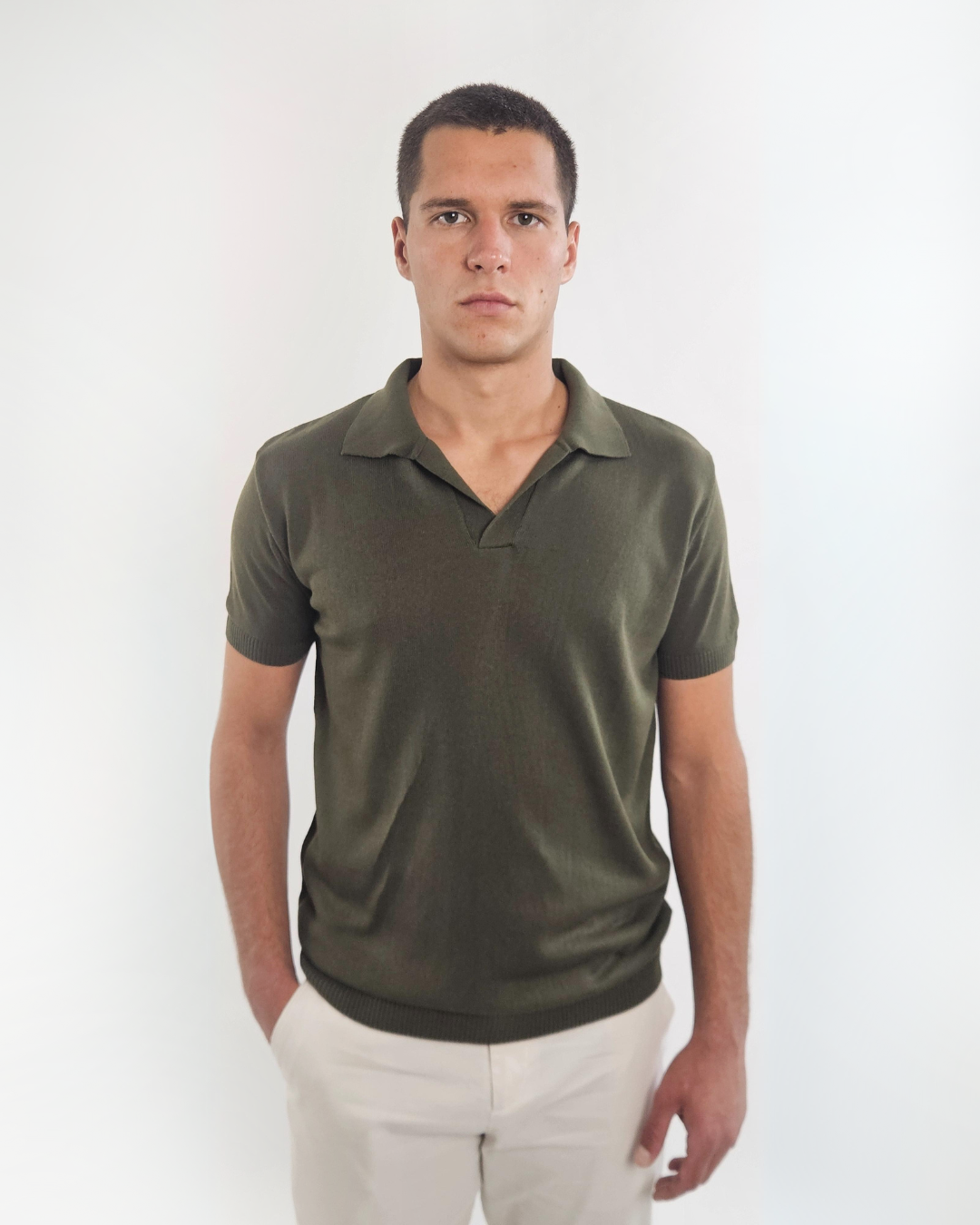 ELEGANTO - OLIVE T-SHIRT - KNITTED POLO