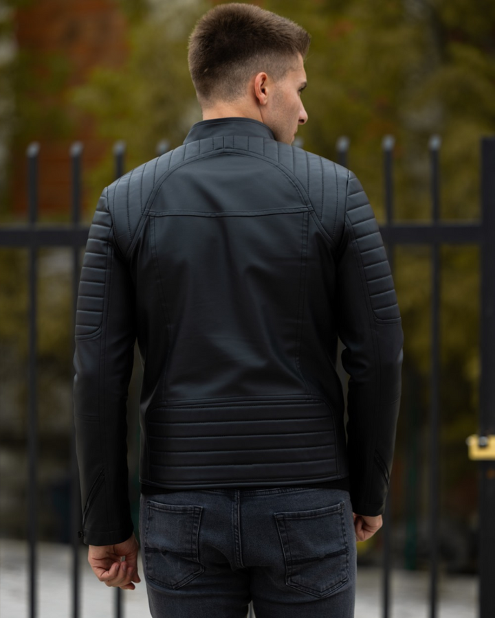 BIKER JACKET - LEATHER  - BLACK