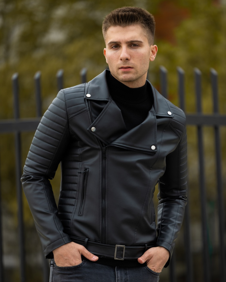 BIKER JACKET - LEATHER  - BLACK